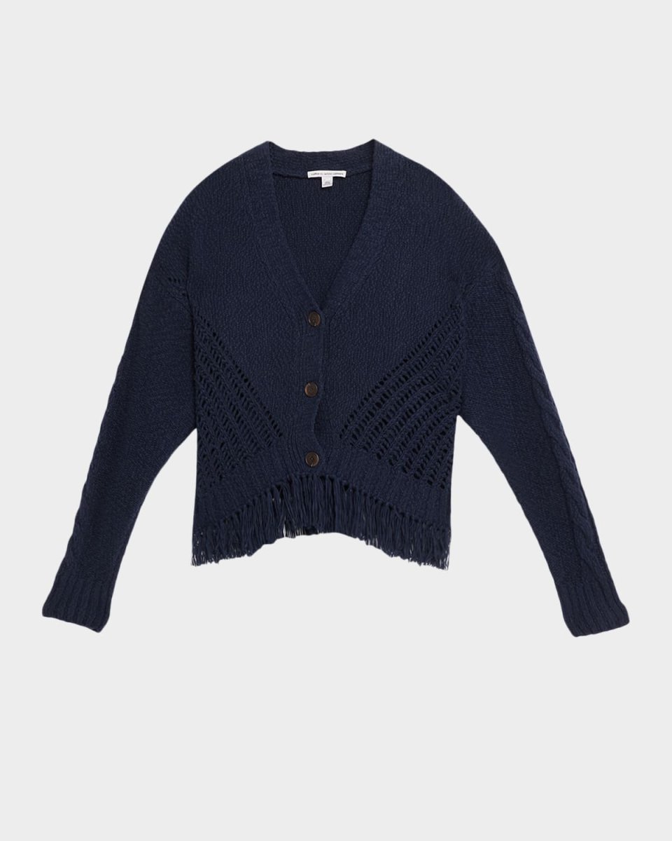 Fringe-Hem Organic Cotton Knit Cardigan